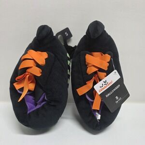 Halloween‎ Witch Slippers Kids Size S 9-10 Black Orange Laces Pointed Toe New